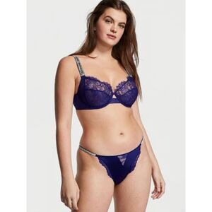 Victoria’s Secret Very Sexy Unlined Lace Demi Bra Shine Straps in Blue Size 40G